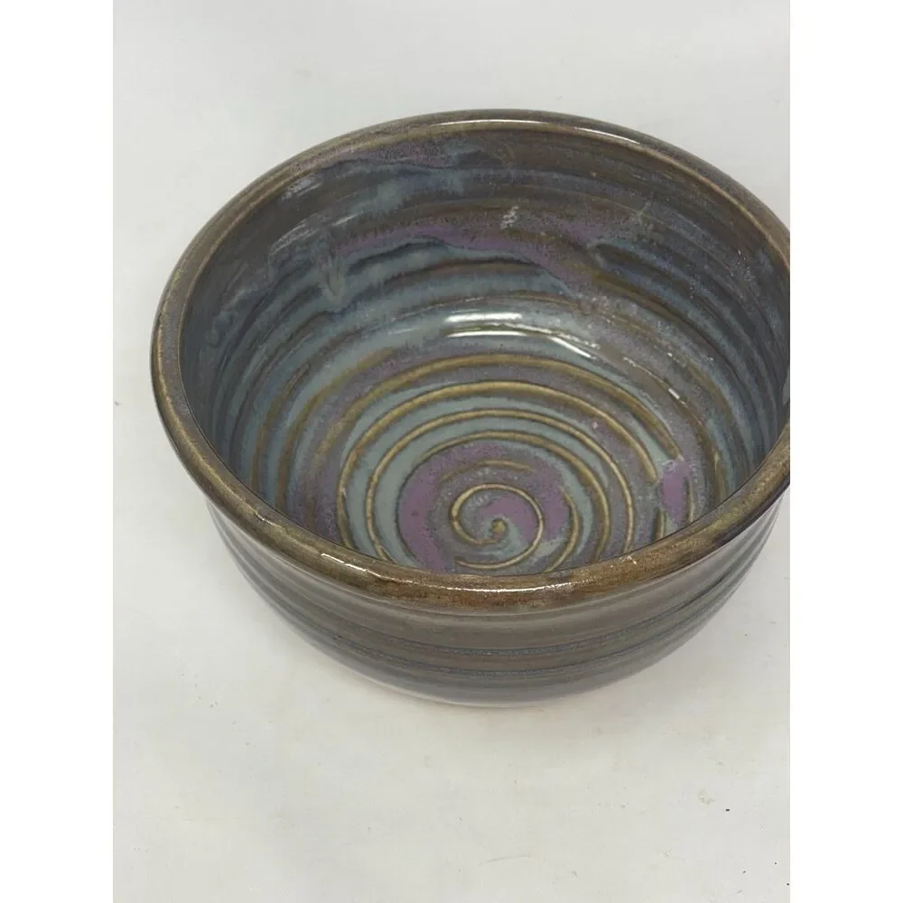 Handmade Pottery Cereal Bowl Signed Sanger 2006 Art Pottery Brown Vintage 5.5